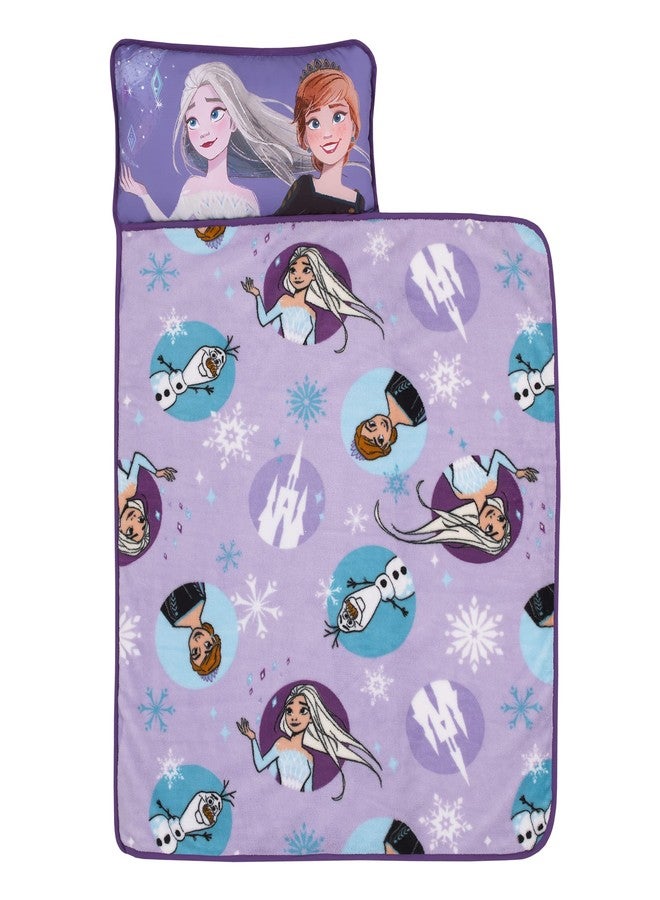 NoJo Disney Frozen Winter Cheer Lavender, Aqua, Green and White, Anna, Elsa and Olaf Toddler Nap Mat - Image 1