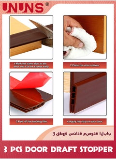 UNUNS Door Draft Stopper,3 Pack Under Door Draft Blocker Door Seal,Adjustable Door Sweeps Adhesive Waterproof Soundproof Bottom Seal Strip Stopper Weather Stripping For Exterior Interior Doors,Brown  - Image 2