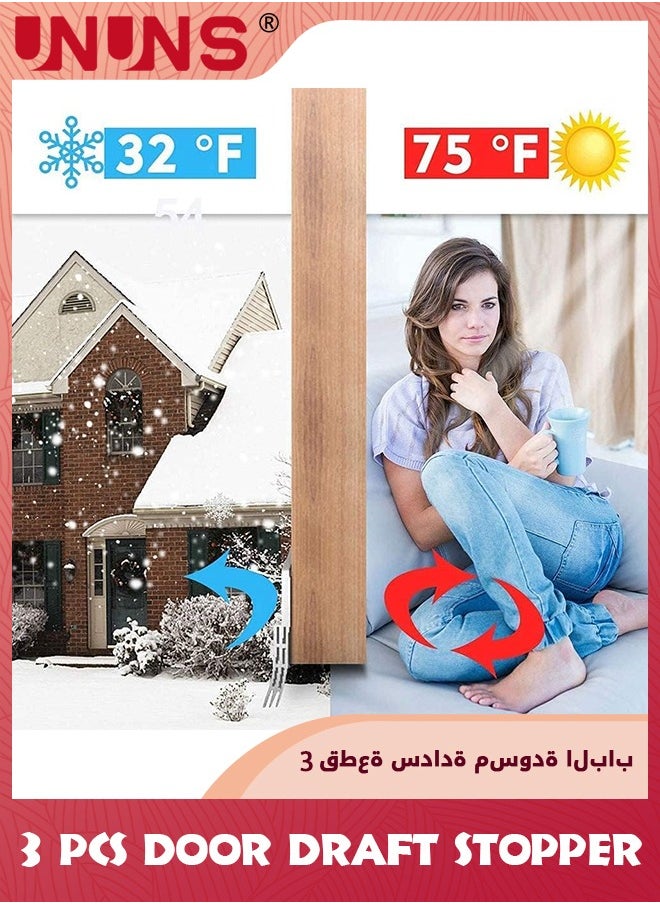 UNUNS سدادة مسودة الباب، 3 عبوات تحت مانع تسرب الباب، مانع تسرب الباب قابل للتعديل، لاصق مقاوم للماء وعازل للصوت، سدادة شريطية للطقس للأبواب الداخلية الخارجية، بني  - Image 4