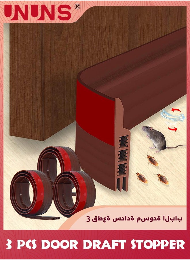 UNUNS سدادة مسودة الباب، 3 عبوات تحت مانع تسرب الباب، مانع تسرب الباب قابل للتعديل، لاصق مقاوم للماء وعازل للصوت، سدادة شريطية للطقس للأبواب الداخلية الخارجية، بني  - Image 1
