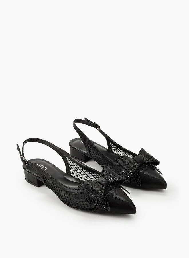 Women Bow Embellished Buckle Closure Pointed Toe Shoes