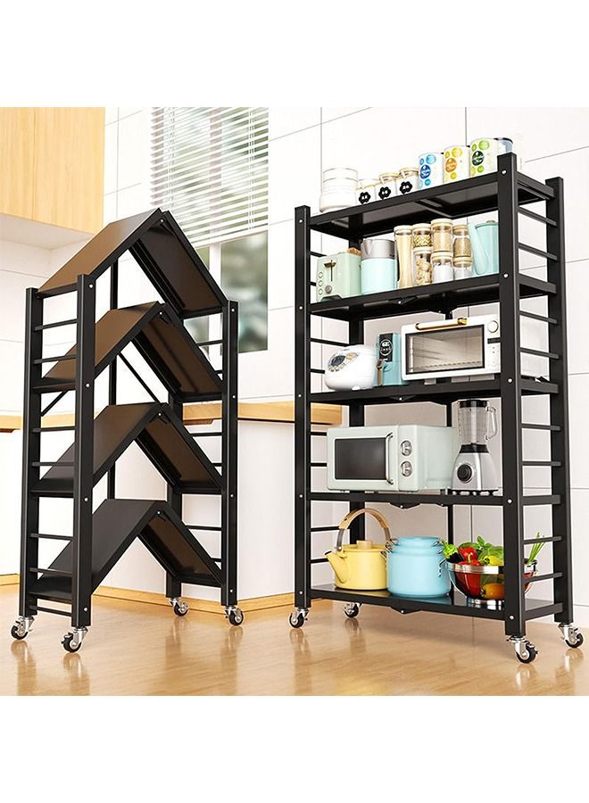 Beauenty Folding Storage Shelves, 5-Tier Metal Collapsible Shelves with Wheels, Shelving Units and Storage Rack, Rolling Shelf No Assembly (white, 5 Tier) - Image 3