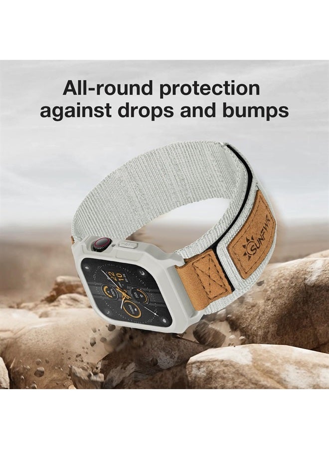 SUNFWR Bands Compatible with Apple Watch 44mm 45mm with Case,Rugged Velcro Nylon Sport Apple Watch Starp with Protective Cover for iwatch Series 8/7/6/5/4 SE for Men(Apricot grey) - Image 3