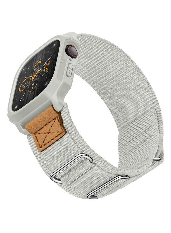 SUNFWR Bands Compatible with Apple Watch 44mm 45mm with Case,Rugged Velcro Nylon Sport Apple Watch Starp with Protective Cover for iwatch Series 8/7/6/5/4 SE for Men(Apricot grey) - Image 1