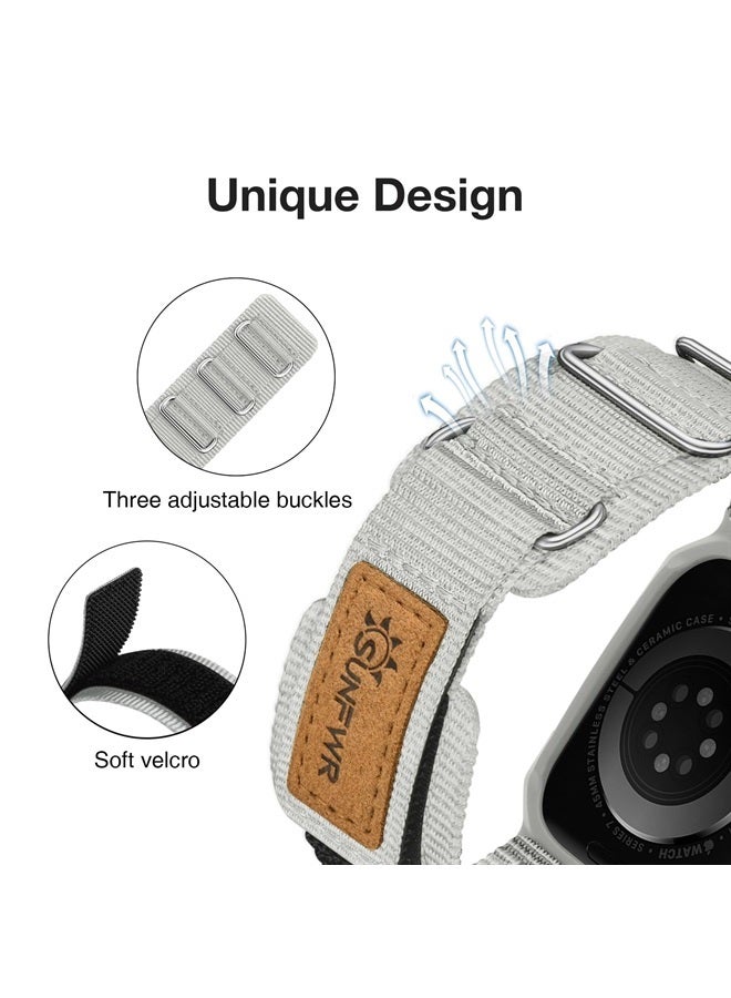SUNFWR Bands Compatible with Apple Watch 44mm 45mm with Case,Rugged Velcro Nylon Sport Apple Watch Starp with Protective Cover for iwatch Series 8/7/6/5/4 SE for Men(Apricot grey) - Image 2
