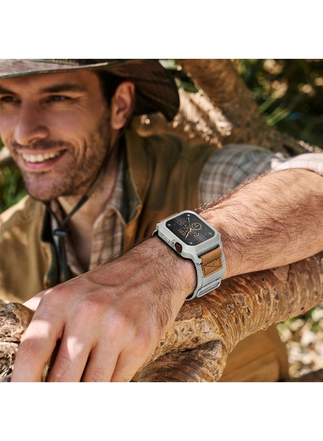 SUNFWR Bands Compatible with Apple Watch 44mm 45mm with Case,Rugged Velcro Nylon Sport Apple Watch Starp with Protective Cover for iwatch Series 8/7/6/5/4 SE for Men(Apricot grey) - Image 4