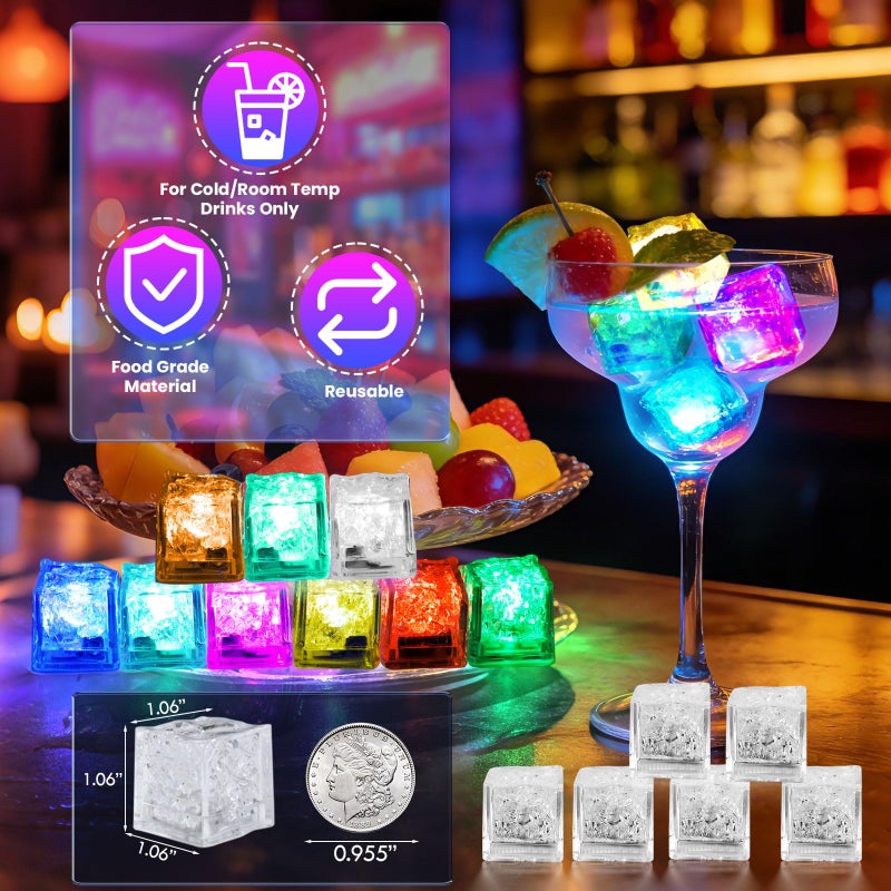 TRUSBER Light Up Ice Cubes, Multicolor Ice Cubes for Drinks with Changing Lights, Waterproof Reusable Glowing Flashing Ice Cube for Club Bar Party Wedding Decoration (12 Pack) - Image 4