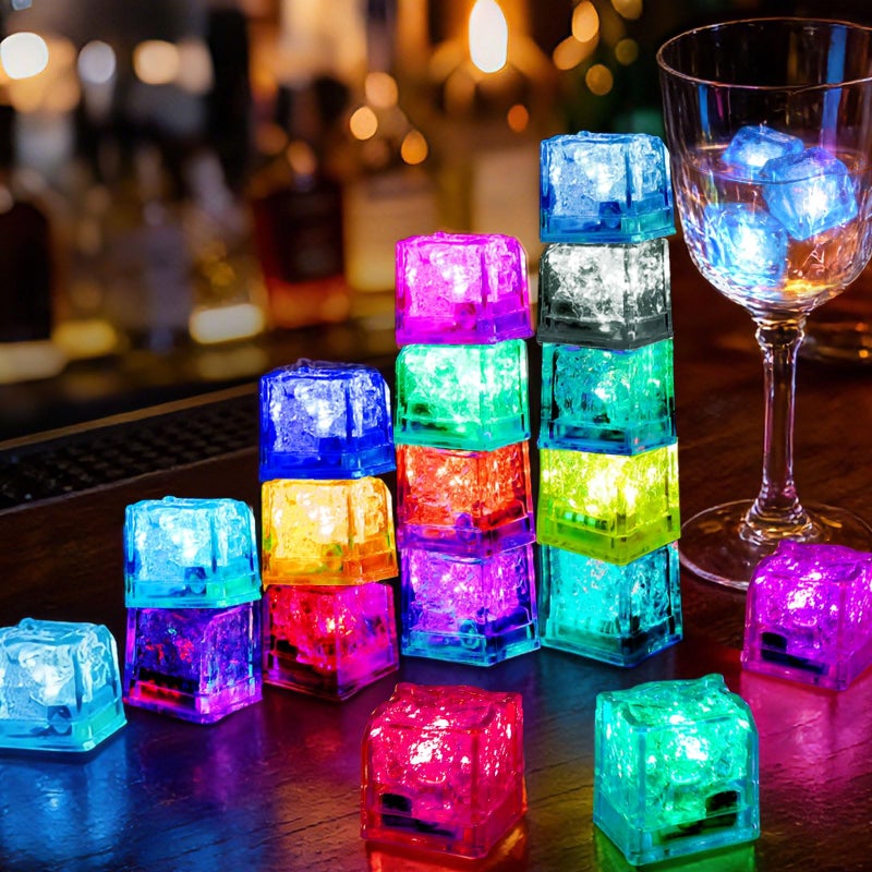TRUSBER Light Up Ice Cubes, Multicolor Ice Cubes for Drinks with Changing Lights, Waterproof Reusable Glowing Flashing Ice Cube for Club Bar Party Wedding Decoration (12 Pack) - Image 1