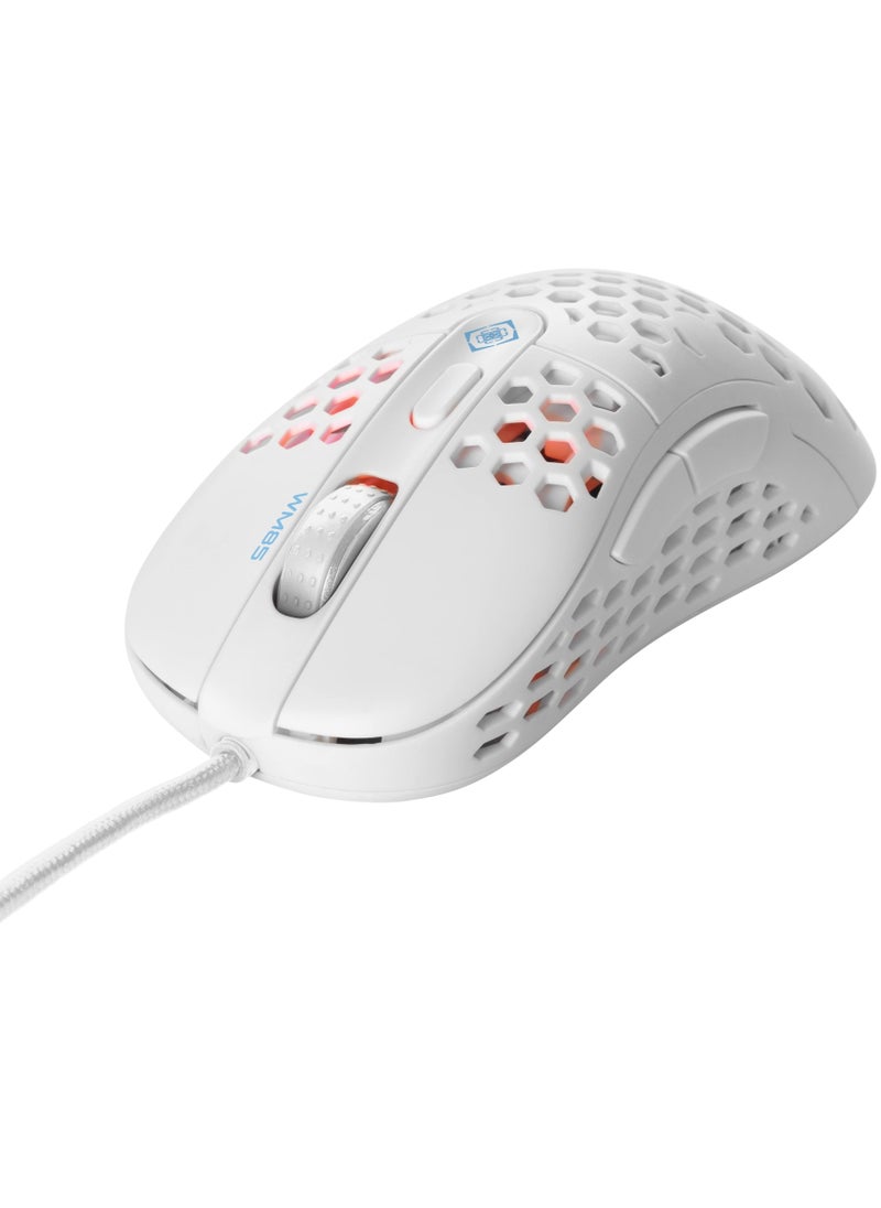 DELTACO GAMING - Ultra Light Wired Gaming Mouse White Optical Mouse with 6 Buttons 6 Adjustable DPI Settings Up to 6400 DPI - Image 1