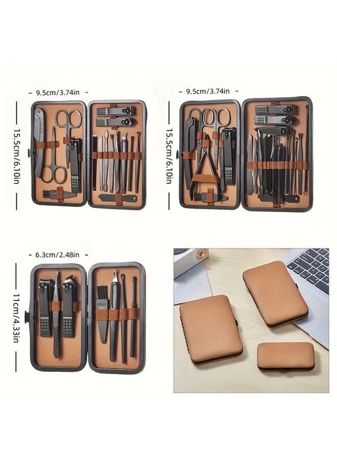 Brown16 16 Pcs Stainless Steel Nail Clippers Set With Travel Case Manicure Pedicure Tools - Image 5