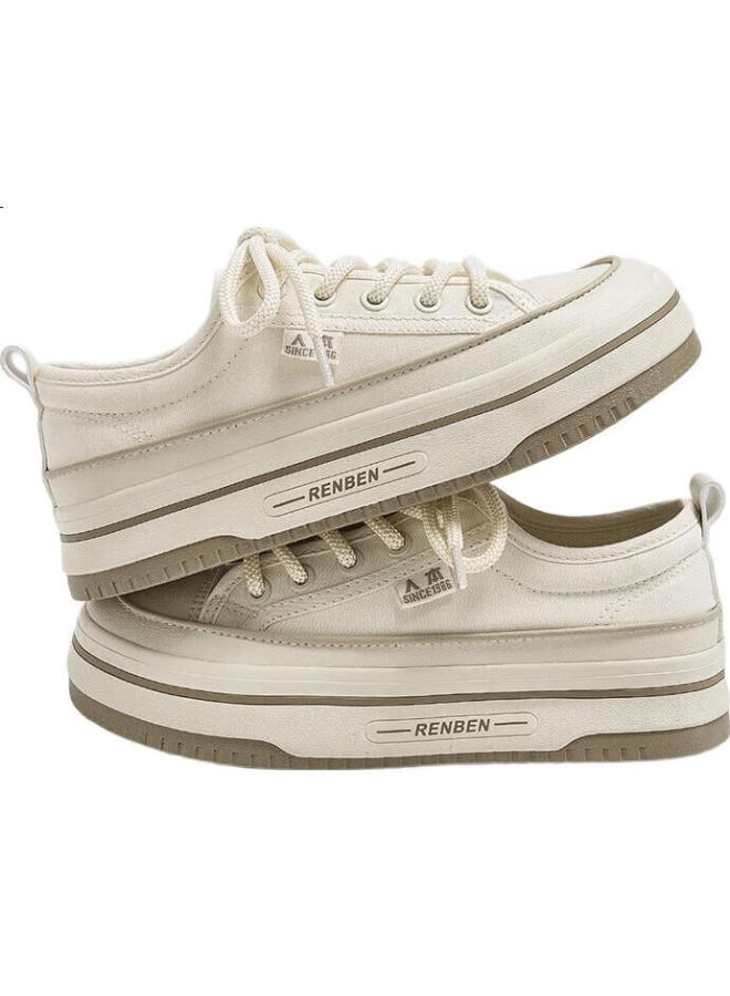 Humanity Women'S Spring And Summer Canvas Shoes Breathable Mesh Thick-Soled Height-Increasing Casual Shoes Beige (Canvas Style) Size 39 - Image 2