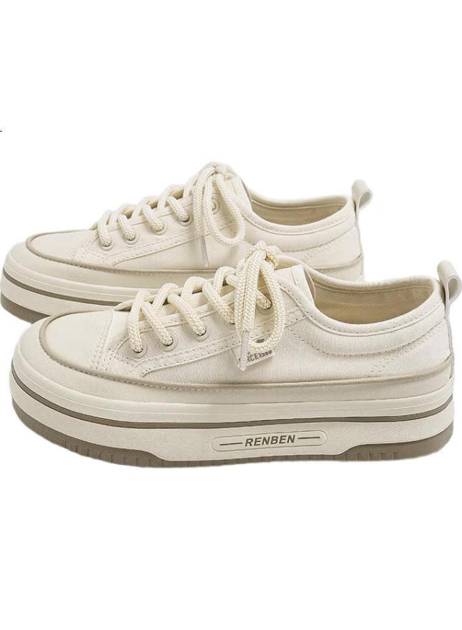 Humanity Women'S Spring And Summer Canvas Shoes Breathable Mesh Thick-Soled Height-Increasing Casual Shoes Beige (Canvas Style) Size 39 - Image 3