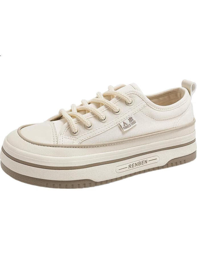 Humanity Women'S Spring And Summer Canvas Shoes Breathable Mesh Thick-Soled Height-Increasing Casual Shoes Beige (Canvas Style) Size 39 - Image 1