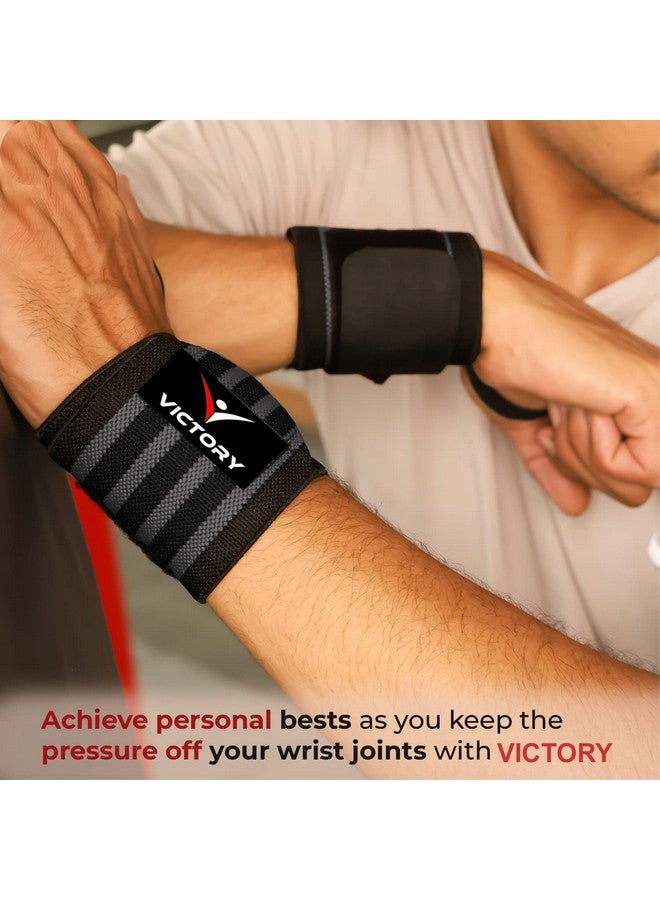 VICTORY Wrist Supporter for Gym Wrist Band for Men Gym & Women with Thumb Loop Straps - Wrist Wrap Gym Accessories for Men Hand Grip & Wrist Support Sports Straps for Gym (GREY) - Image 4