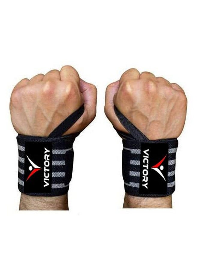 VICTORY Wrist Supporter for Gym Wrist Band for Men Gym & Women with Thumb Loop Straps - Wrist Wrap Gym Accessories for Men Hand Grip & Wrist Support Sports Straps for Gym (GREY) - Image 1