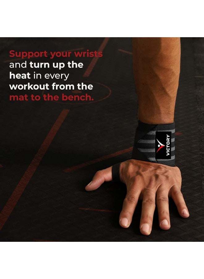 VICTORY Wrist Supporter for Gym Wrist Band for Men Gym & Women with Thumb Loop Straps - Wrist Wrap Gym Accessories for Men Hand Grip & Wrist Support Sports Straps for Gym (GREY) - Image 2