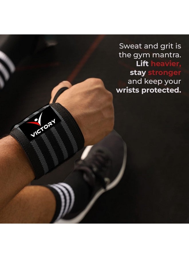 VICTORY Wrist Supporter for Gym Wrist Band for Men Gym & Women with Thumb Loop Straps - Wrist Wrap Gym Accessories for Men Hand Grip & Wrist Support Sports Straps for Gym (GREY) - Image 3