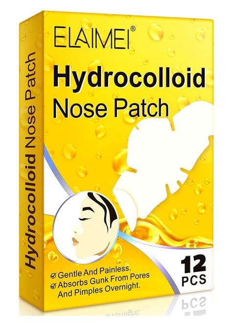 Hydrocolloid Nose Patch - Cleansing Pore Strip for Nose Pores, Pimples, Zits and Oil - Overnight Pore Strips to Absorb Acne Nose Gunk (12 Patches)