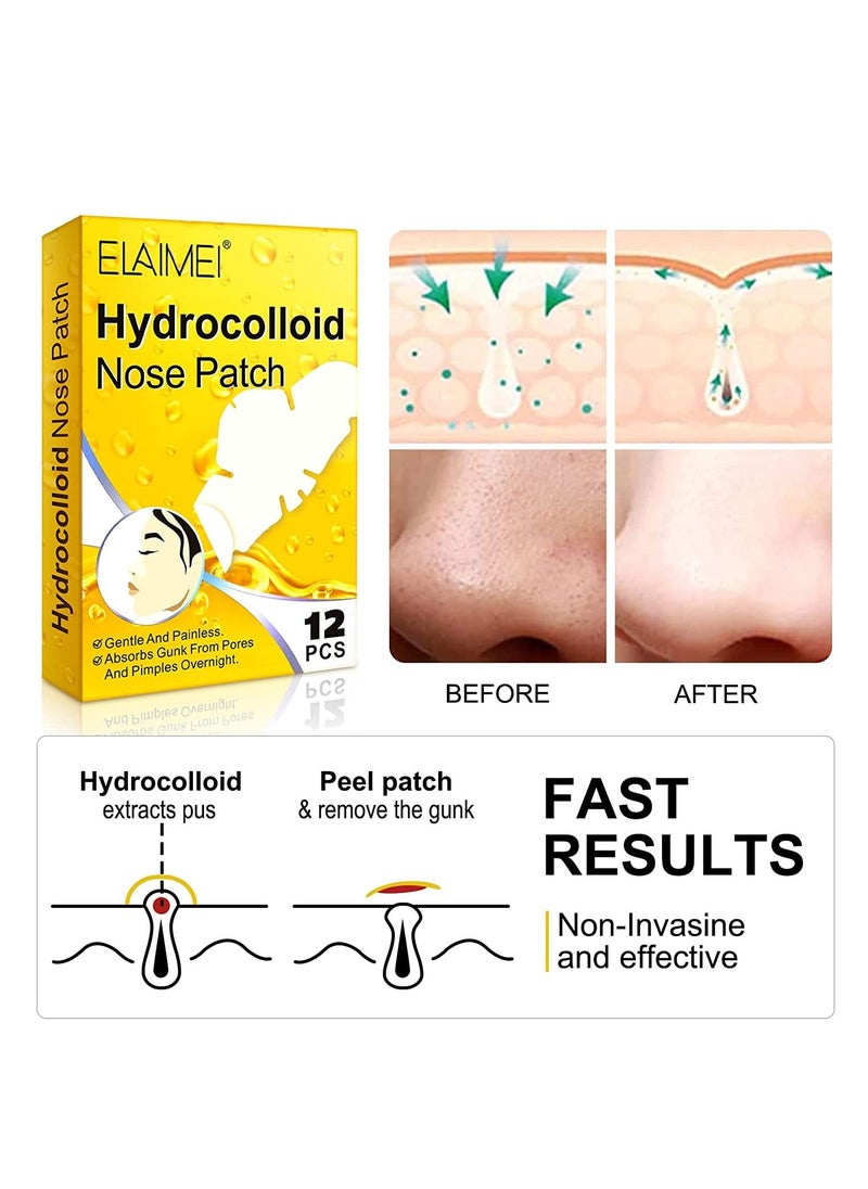 Elaimei - Hydrocolloid Nose Patch - Cleansing Pore Strip for Nose Pores, Pimples, Zits and Oil - Overnight Pore Strips to Absorb Acne Nose Gunk (12 Patches) - Image 1