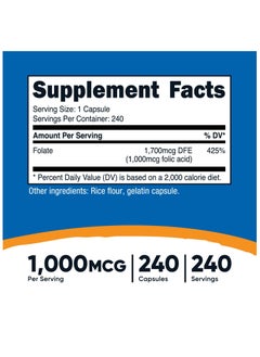 Nutricost Folic Acid- (Vitamin B9), 1000 MCG Per serving | 240 Capsules | 240 SERVINGS  - Image 4
