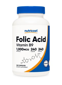 Nutricost Folic Acid- (Vitamin B9), 1000 MCG Per serving | 240 Capsules | 240 SERVINGS  - Image 1