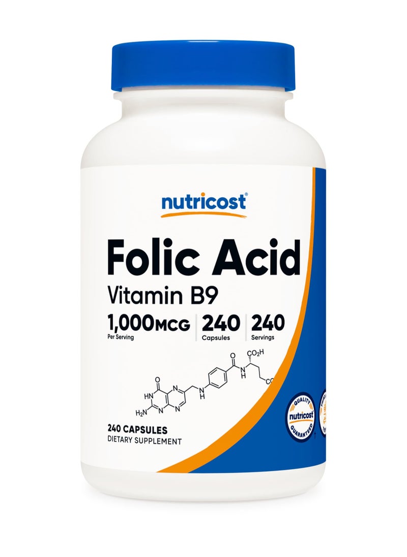 Nutricost - Folic Acid- (Vitamin B9), 1000 MCG Per serving | 240 Capsules | 240 SERVINGS - Image 1