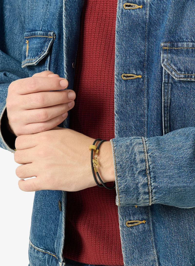 Seventy Five  Solid Gold Leather Cord Charm Bracelet for Men | Best Price UAE