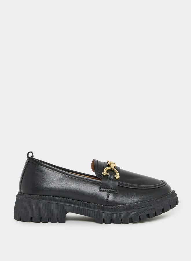 Styli Chain Detail Leather Look Loafers - Image 1