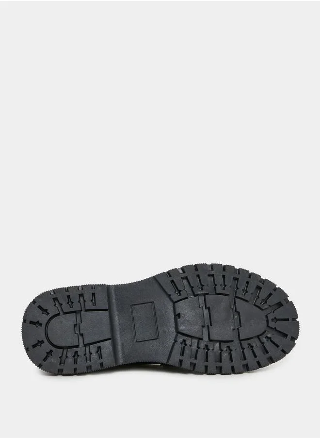 Styli Chain Detail Leather Look Loafers