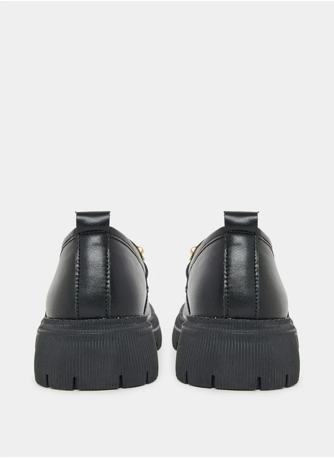 Styli Chain Detail Leather Look Loafers