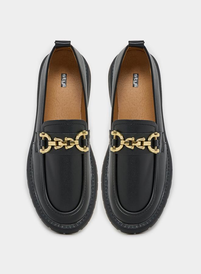 Styli Chain Detail Leather Look Loafers - Image 5