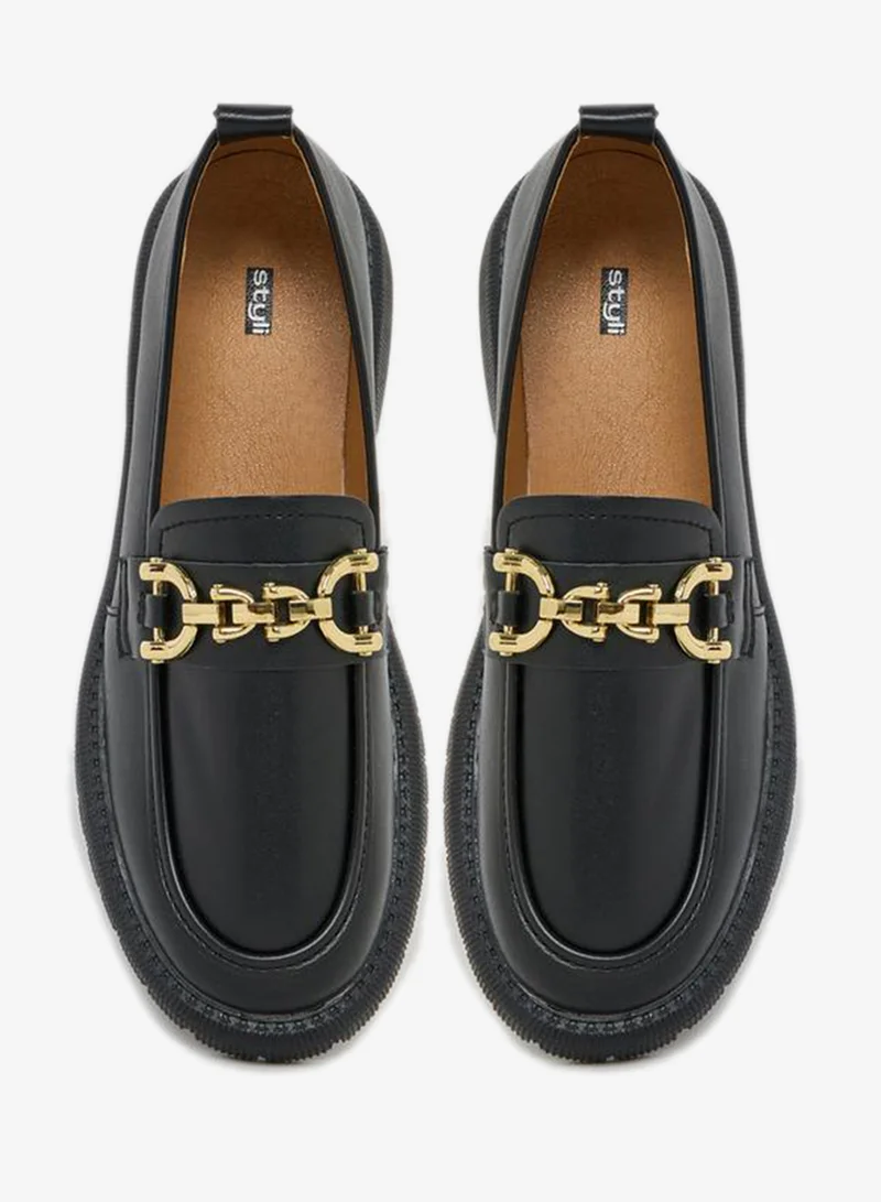 Styli  Chain Detail Leather Look Loafers for Women | Best Price UAE
