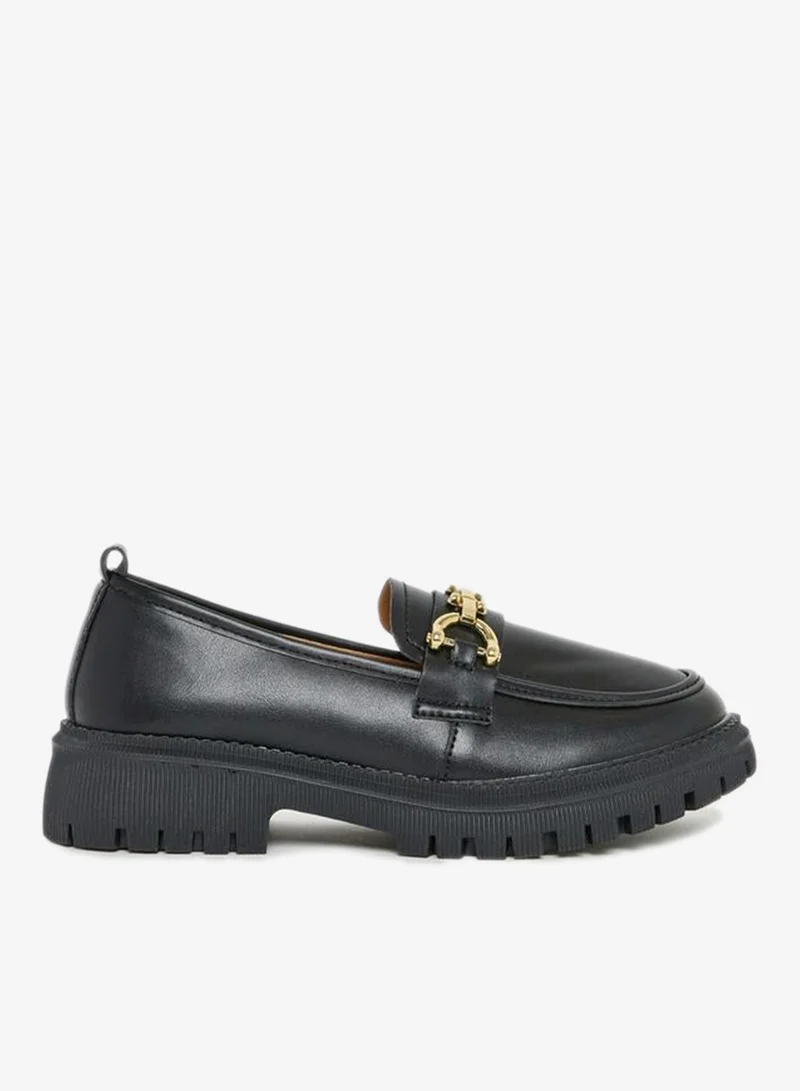 Chain Detail Leather Look Loafers