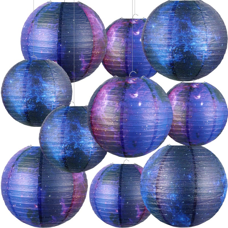 10 Pieces Galaxy Print Paper Lanterns Chinese Japanese Space Themed Hanging Paper Lanterns Galaxy Themed Party Supplies Ceiling Decor for Home Birthday Party Decor8 Inch 6 Inch