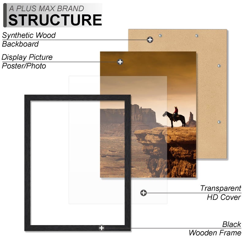 A PLUS MAX 10x13 Picture Frame, Black Engineered Wood Frame for 10 x 13 Inch Picture Poster Photo, Light Weight 10 by 13 Frame with Wood-grain for Wall - 1 Pack/Black/10 x13 - Image 3