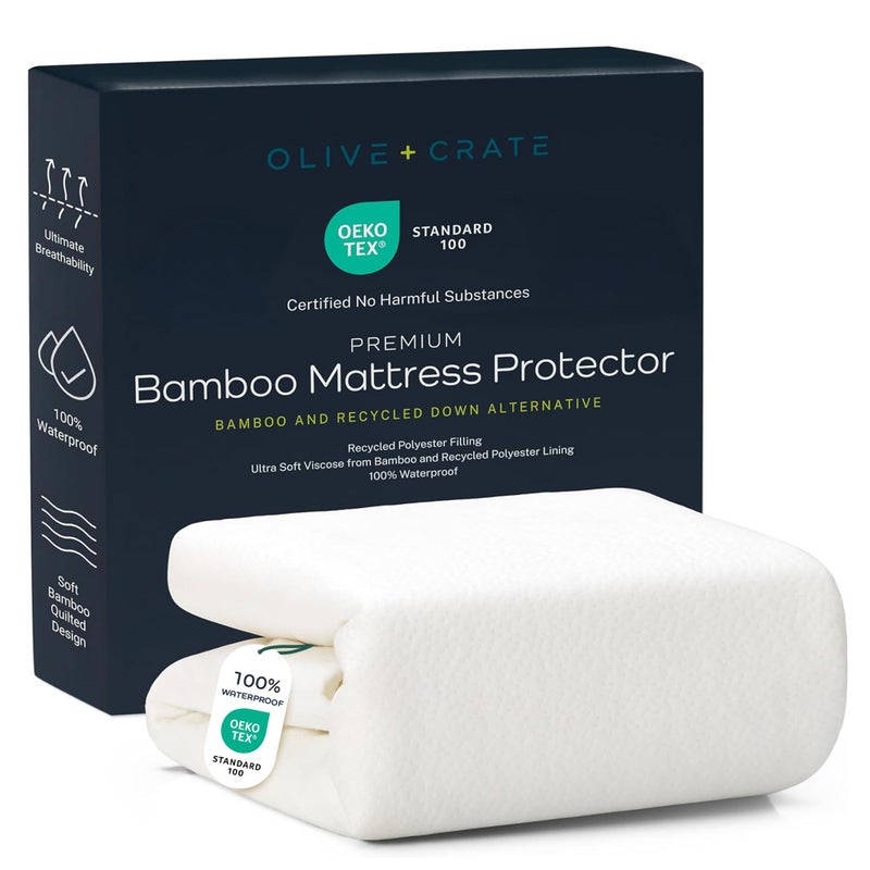 Olive Crate 100 Viscose Bamboo Mattress Protector EcoConcious Cooling Bamboo Mattress Cover Waterproof Hypoallergenic Protection Breathable King Size Shield Against Dust Spills