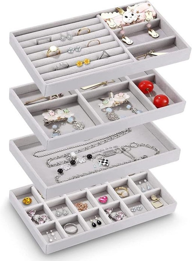 PARVY Velvet Jewelry Drawer Trays, Jewellery Organizer, Earring Organizer Stackable Jewelry Display Trays, Box Ring Holder Necklace Case, Storage for Bracelet Watch, Jewellery Box, Set of 4 - Image 1