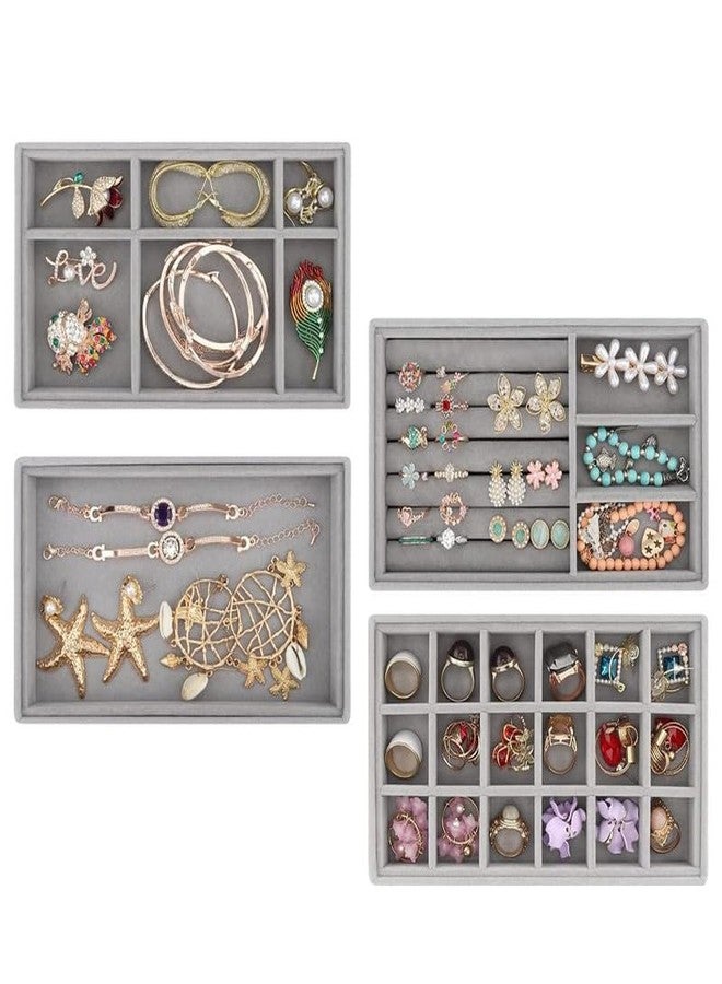 PARVY Velvet Jewelry Drawer Trays, Jewellery Organizer, Earring Organizer Stackable Jewelry Display Trays, Box Ring Holder Necklace Case, Storage for Bracelet Watch, Jewellery Box, Set of 4 - Image 2