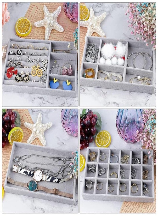 PARVY Velvet Jewelry Drawer Trays, Jewellery Organizer, Earring Organizer Stackable Jewelry Display Trays, Box Ring Holder Necklace Case, Storage for Bracelet Watch, Jewellery Box, Set of 4 - Image 5