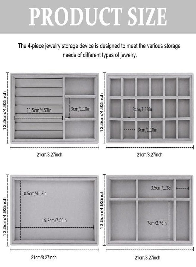 PARVY Velvet Jewelry Drawer Trays, Jewellery Organizer, Earring Organizer Stackable Jewelry Display Trays, Box Ring Holder Necklace Case, Storage for Bracelet Watch, Jewellery Box, Set of 4 - Image 3