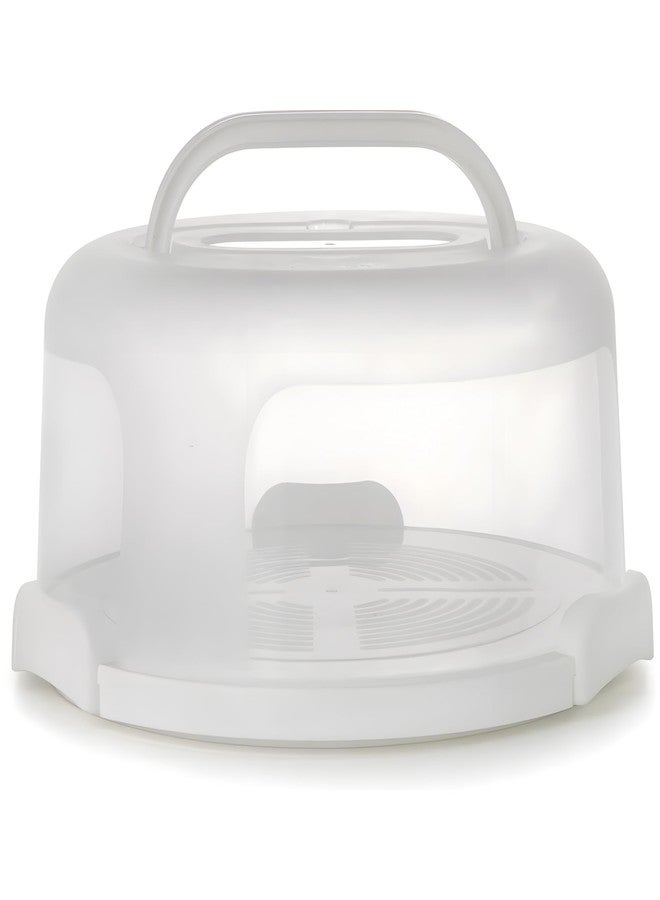 CLAPONE Cake Carrier with Lid and Handle/Cake Containers/Cake Holder for 11 inch/Cake with 3 Handles Cupcake Carrier/Cake Boxes For Packing/Plastic Cover Three Sided Base/Round Storage Carrier/(White) - Image 1