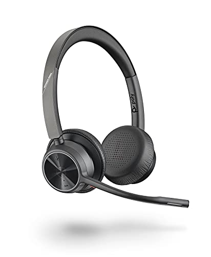 Poly سماعة رأس لاسلكية Poly - Voyager 4320 UC (بلانترونيكس) - سماعات مع ميكروفون بوم - الاتصال بالكمبيوتر/ماك عبر محول USB-A بلوتوث، الهاتف المحمول عبر بلوتوث - تعمل مع Teams وZoom والمزيد - Image 1