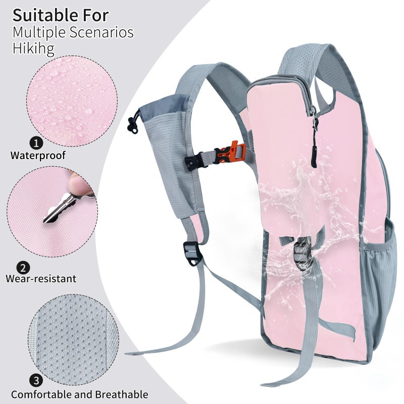 HIGH EXPERIENCE Hiking Backpack 10L/15L Small Daypack Lightweight Packable Travel Foldable Water Resistan for Women Men (Pink, 10L) - Image 4