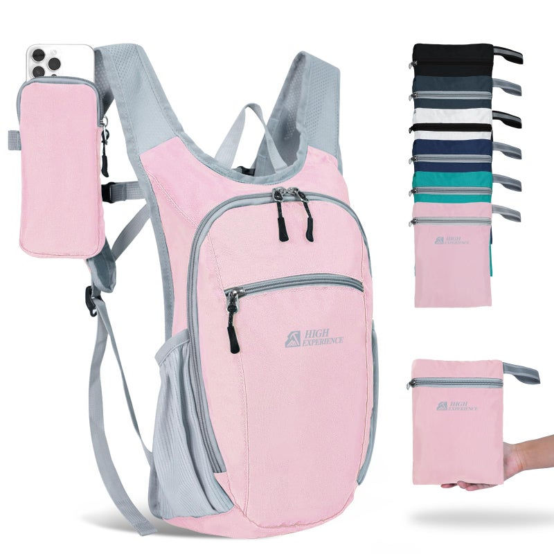 HIGH EXPERIENCE Hiking Backpack 10L/15L Small Daypack Lightweight Packable Travel Foldable Water Resistan for Women Men (Pink, 10L) - Image 1
