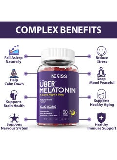 NEVISS Melatonin Gummies 10mg 20mg for Adults, Extra Strength with L-theanine, Tryptophan, B6, B12, Ashwagandha, Magnesium, GABA & Lemon Balm Extract, Supports Health Circadian Rhythm & Nervous System  - Image 4