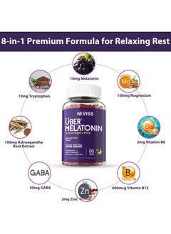 NEVISS Melatonin Gummies 10mg 20mg for Adults, Extra Strength with L-theanine, Tryptophan, B6, B12, Ashwagandha, Magnesium, GABA & Lemon Balm Extract, Supports Health Circadian Rhythm & Nervous System  - Image 3