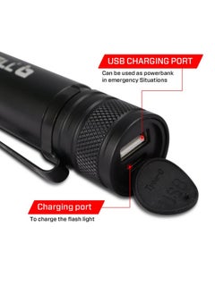 iBELL IBELL FL8375S Rechargeable Torch, Powerbank Function, Aircraft Aluminum Body, Telescopic Zoom, Water Resistant Flashlight with Multiple Light Modes (Black)  - Image 4