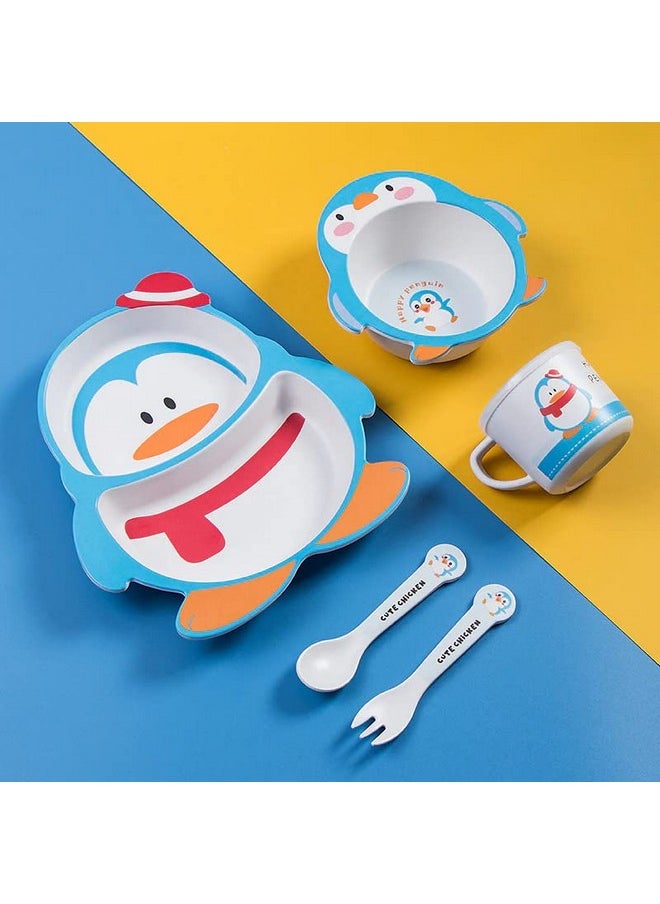 HS Enterprise - Penguin Shape Bamboo Baby Tableware Set, Eco Friendly Bamboo Fiber Dinner Set For Weaning Toddlers/Kids, Set Of Plate Bowl Cup Fork And Spoon/Baby Feeding Utensils For Kids (Penguin) - Image 1