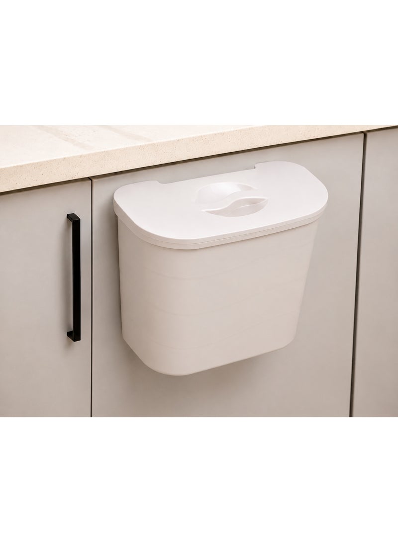RokShop Hanging Bucket With Lid, Plastic Kitchen Basket Cabinet Door Classification, under Kitchen Sink Trash Bin Organizer-  Cream - Image 1