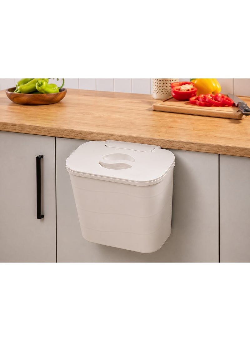 RokShop Hanging Bucket With Lid, Plastic Kitchen Basket Cabinet Door Classification, under Kitchen Sink Trash Bin Organizer-  Cream - Image 2